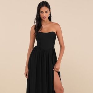 Lulus Luxe Favorite Black Strapless Ruched Maxi Dress - Size L